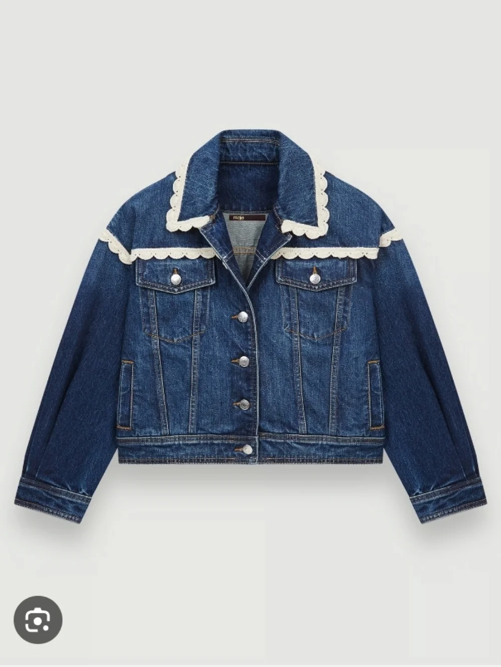Maje Denim Jacket With Crochet Hook Finishes Size 40 US Sz Large - Picture 1 of 16